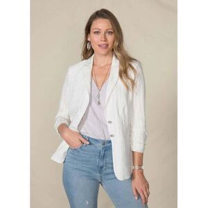 Good Hart Matilda Jane White Stripe Myrtle Beach Nautical Blazer Size Large New